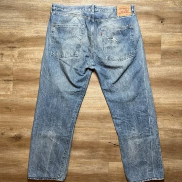 Levis 501xx Jeans Men 34x34 Blue Big E LVC Redline Selvedge Washout Fits 36x28 - Picture 2 of 9